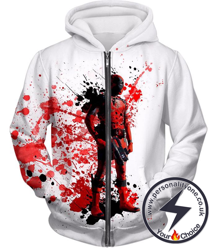 Deadly Mercenary Deadpool Awesome White Zip Up Hoodie